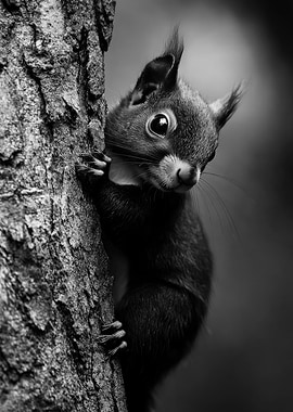 Squirrel on Tree Trunk