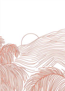Palm Tree Sunset Line Art
