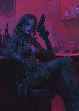 Cyberpunk Woman with Gun