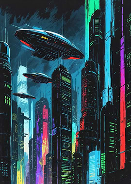 Futuristic Anime Cartoon Style Sci-Fi City