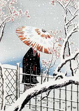 Woman in Snow with Umbrella