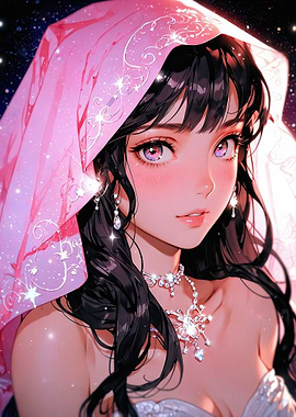 Anime Girl with Pink Veil