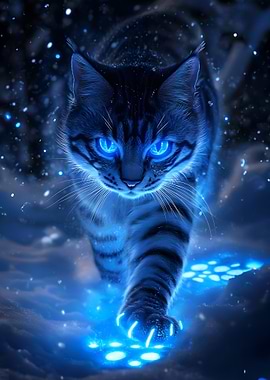 Blue-Eyed Cat in Snow