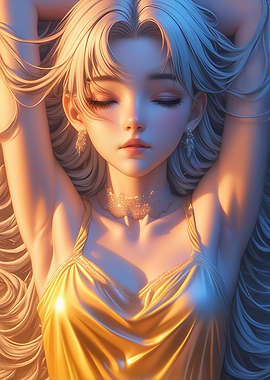 Anime Girl in Golden Dress