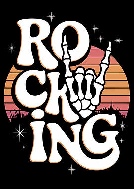 Rockin' Skeleton Hand – Retro Sunset Aesthetic