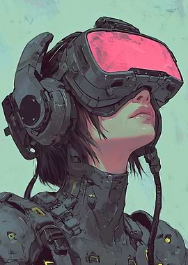 Cyberpunk VR Headset, Woman Portrait