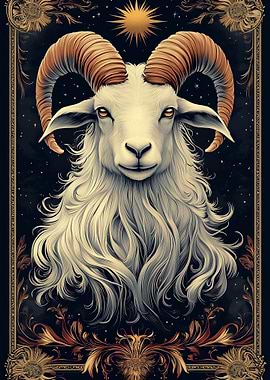 Capricorn White Ram with Golden Horns