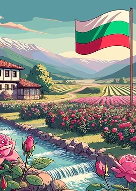 Bulgarian Flag and Rose Valley