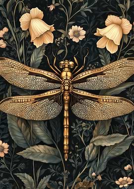 Golden Dragonfly in Bloom
