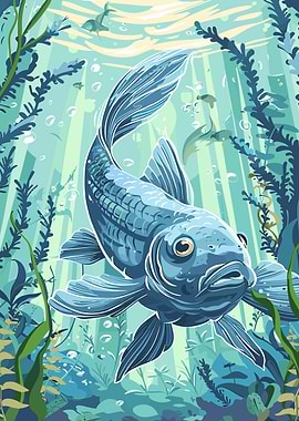 Blue Koi Fish Underwater