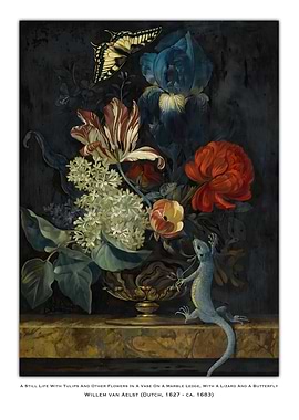 Still Life with Tulips and Lizard