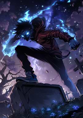 Anime Boy with Blue Flames