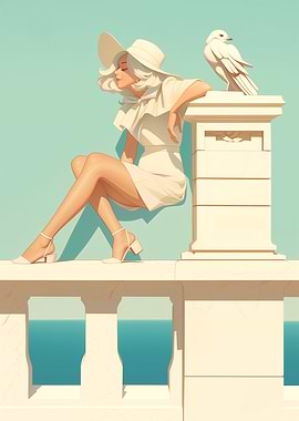 Woman in White Dress by the Sea