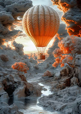 Hot Air Balloon Over Fantasy Landscape