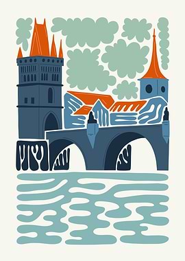 Prague Bridge Illustration