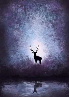 Silhouette Deer in Forest