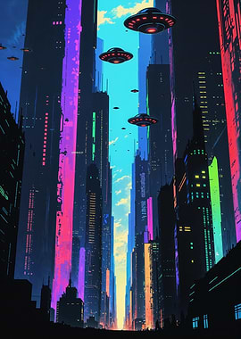 Futuristic Anime Cartoon Style Sci-Fi City