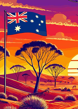 Australian Flag Outback Sunset