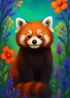 Cute Red Panda in Flowers
