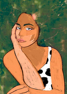 Liminal Quietude | Calm Woman in Cow Print Painting