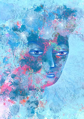 Abstract Face with Stars in Cool Tones