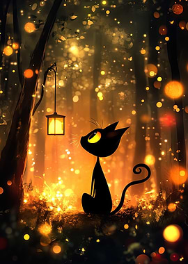 Black Cat in Enchanted Forest