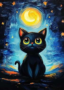 Black Cat Under the Moon