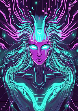 Signal Veil – The Glitchbound Seer - Cyberpunk Goddess