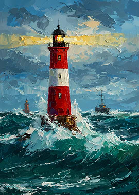 Lighthouse in Stormy Sea