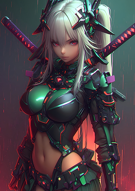 Cyberpunk Samurai Anime Girl Gaming