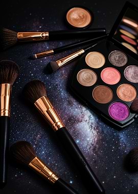 Makeup Brushes and Palette galaxy background