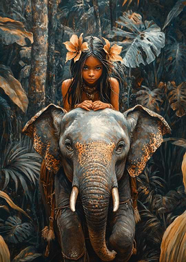 Jungle Girl and Elephant