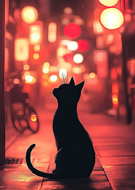 Black Cat in City Lights