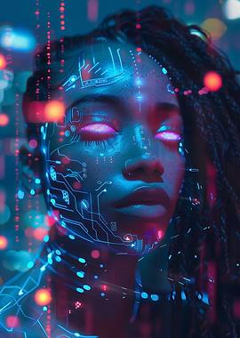 Code of Light – The Neon Oracle - Cyberpunk Woman Portrait