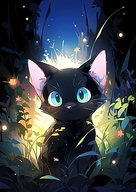 Black Cat in Forest