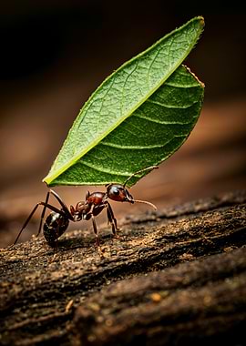 Ant Carrying Leaf