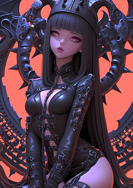 Dark Anime Girl in Leather Gaming