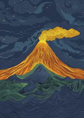 Volcano Eruption Night