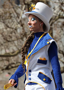 Woman in Blue and White Costume