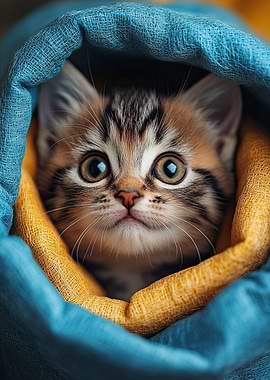 Cute Kitten in Blanket