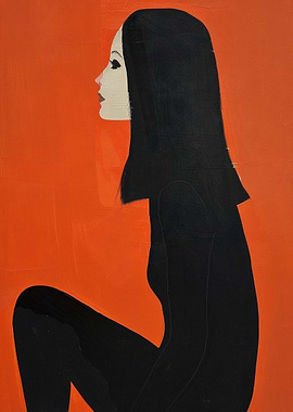 Woman in Black on Orange