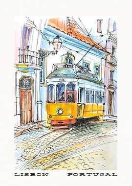 Lisbon Tram Watercolor