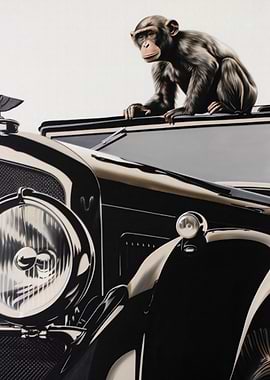 Chimp on Classic Car