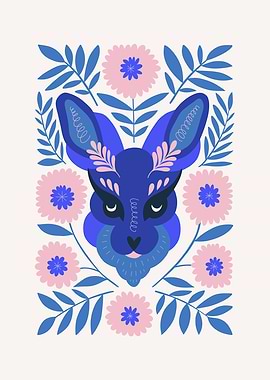 Blue Rabbit Floral Art