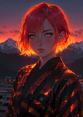 Ember Horizon: Anime Girl with Fire Hair