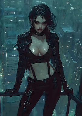 Cyberpunk Femme Fatale in Rainy City