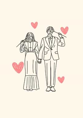 Couple in Love Line Art