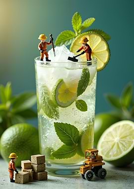 Miniature Workers Building a Mojito