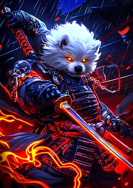 Samurai Bichon Frise Dog with Katana