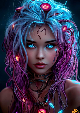 Cyberpunk Woman with Glowing Hair